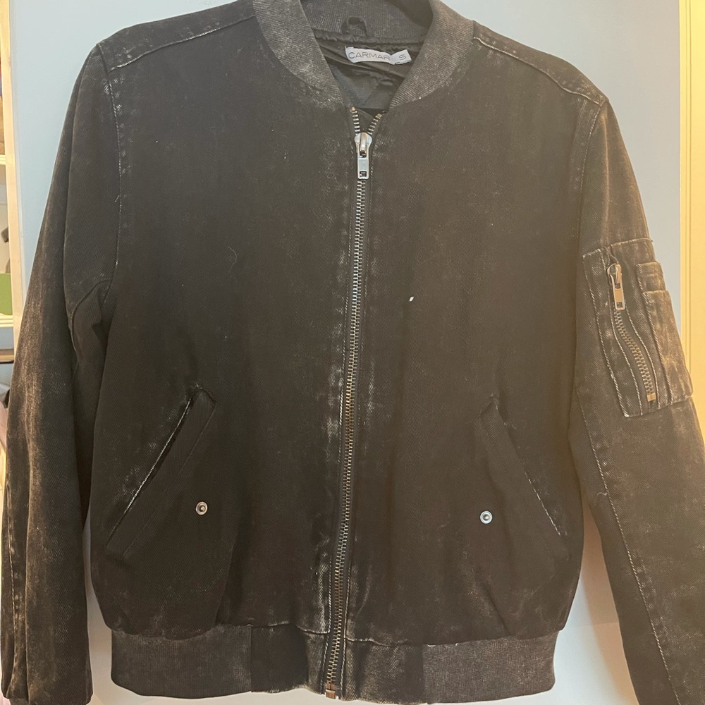 Black denim bomber jacket